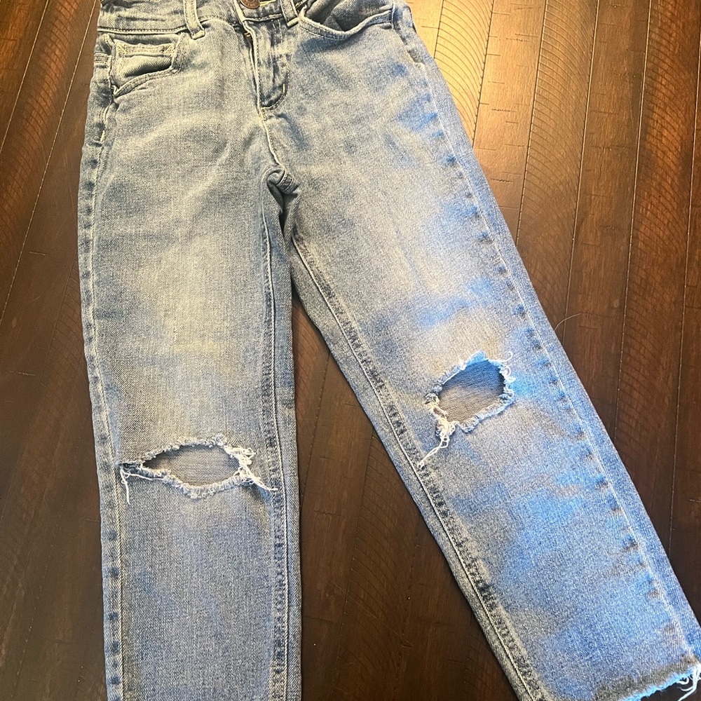 Justice High Rise Straight Denim Ripped Jeans Girls Size 8
